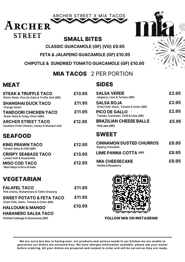 Taco menu